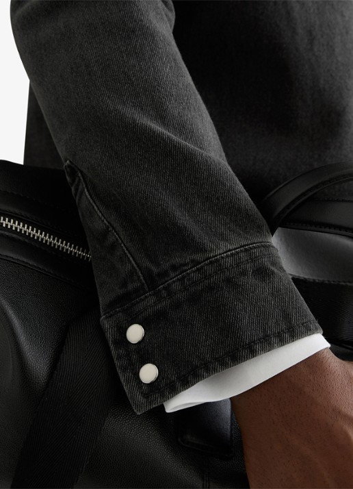 Reiss Finley overshirt van denim - detail 5 donkergrijs
