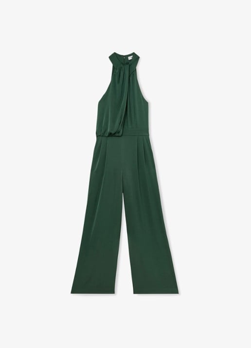 Reiss Finley wide leg jumpsuit met geplooid detail - voorkant 6 zeegroen
