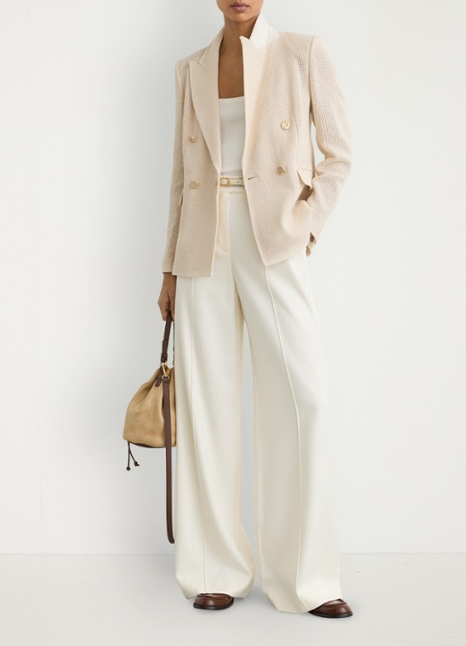 Reiss Fiore double-breasted blazer met opengewerkt dessiner - voorkant 2 creme