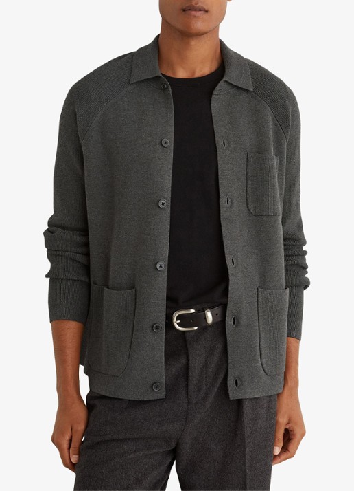 Reiss Fitzwilliam fijngebreid vest met opgestikte zakken - detail donkergrijs