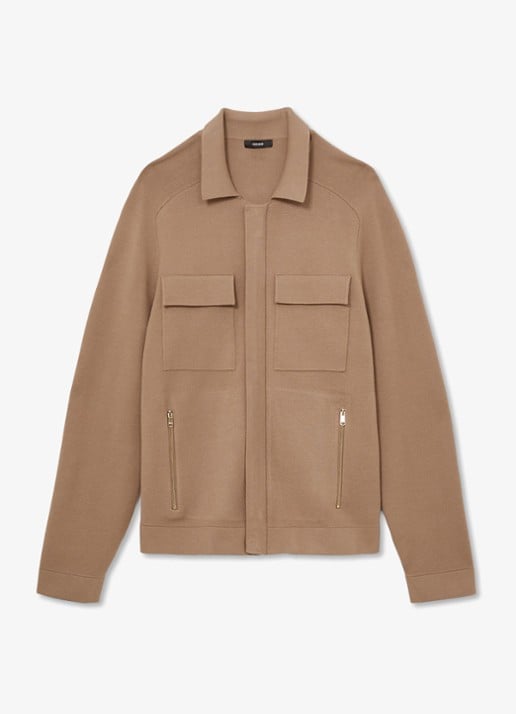Reiss FLEETWOOD Twin-Pocket Concealed-Placket Knitted Jacket - voorkant 5 camel