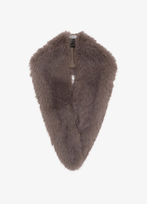 Reiss Flora kraag van imitatiebont - voorkant taupe
