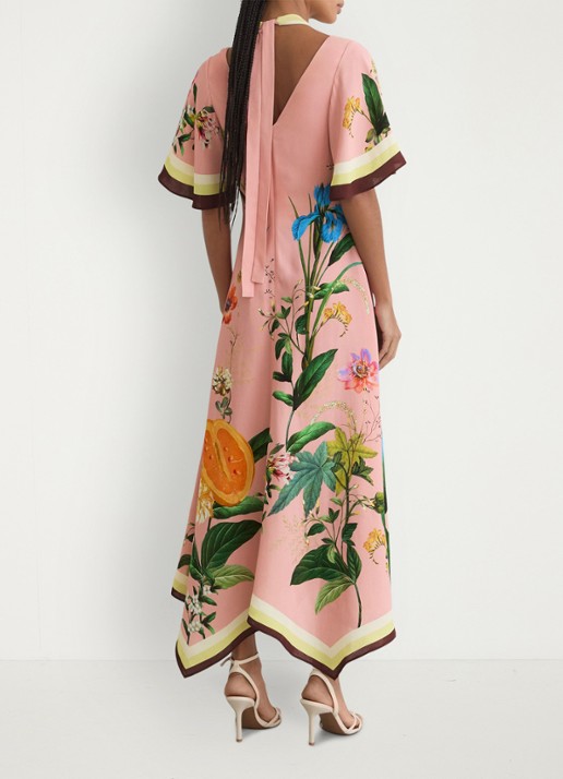 Reiss Flossy midi jurk met cut-out detail en bloemenprint - achterkant 3 oudroze