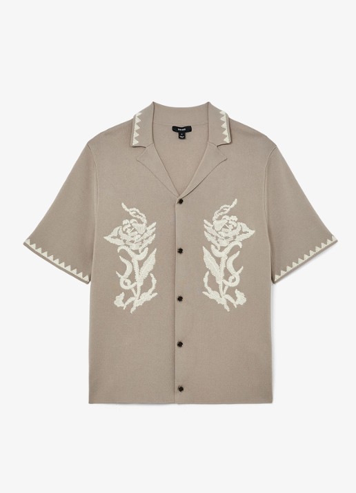 Reiss Folia overhemd met borduring - voorkant beige