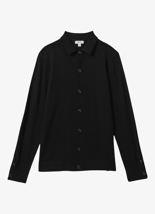 Reiss Forbes fijngebreid vest van wol met stretch - voorkant 4 black / zwart