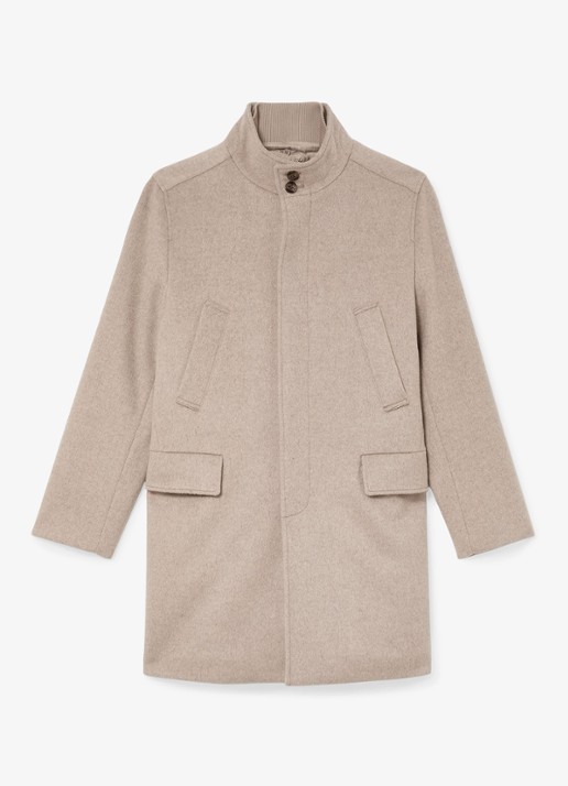 Reiss Fossil single-breasted mantel met gilet-inzet in wolblend - voorkant 2 oatmeal / beige