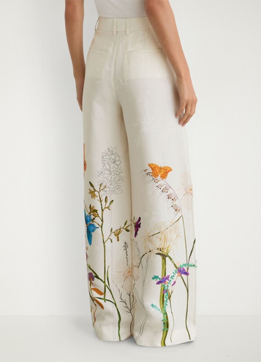 Reiss Frankie high waist wide fit pantalon met bloemenprint - achterkant 6 creme