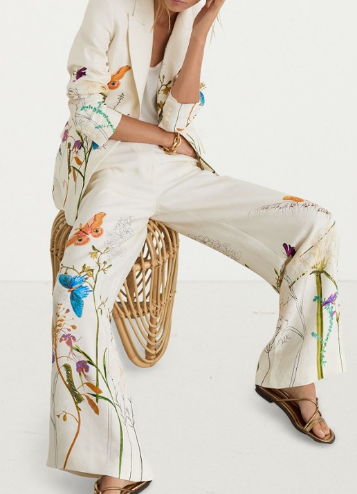 Reiss Frankie high waist wide fit pantalon met bloemenprint - detail 5 creme