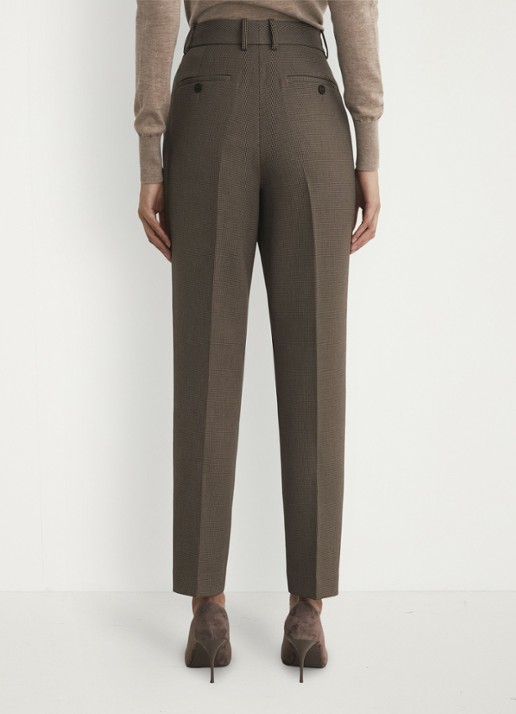 Reiss Gabi high waist slim fit pantalon met pied-de-poule dessin - achterkant 6 bruin