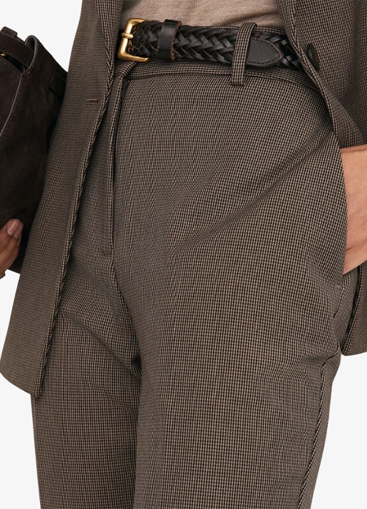 Reiss Gabi high waist slim fit pantalon met pied-de-poule dessin - detail 4 bruin