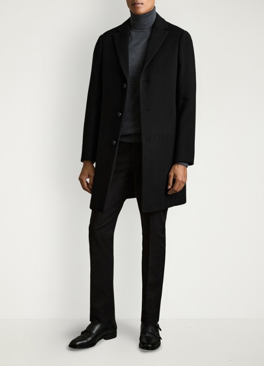 Reiss Gable mantel in wolblend - voorkant 3 black / zwart