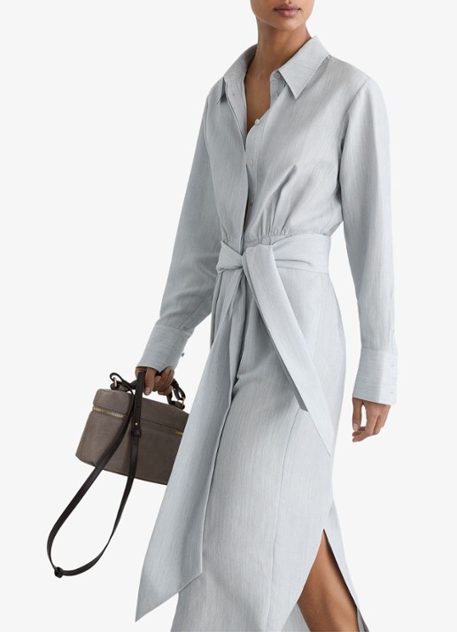 Reiss Gianna midi blousejurk in lyocellblend met strikceintuur