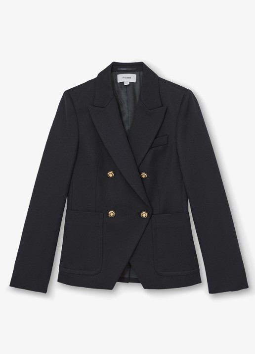 Reiss Gigi double-breasted blazer in wolblend met steekzakken - voorkant 2 blauw