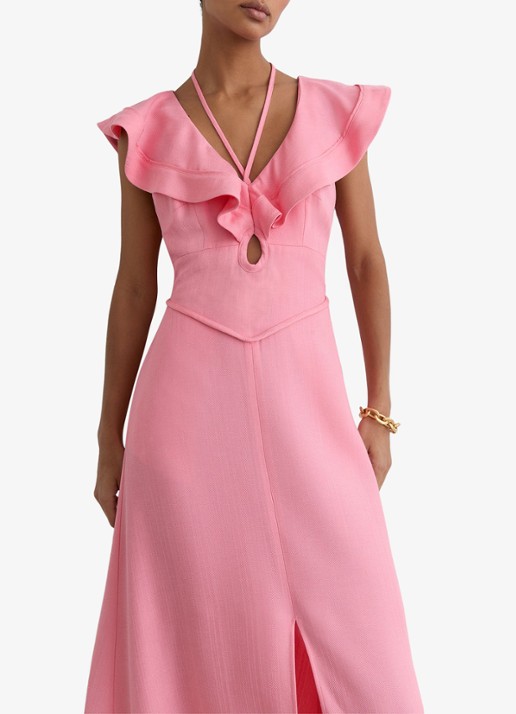 Reiss Giselle midi jurk met split en cut-out detail - detail 7 roze