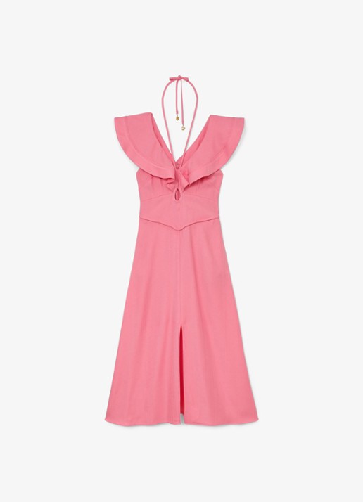 Reiss Giselle midi jurk met split en cut-out detail - voorkant 2 roze