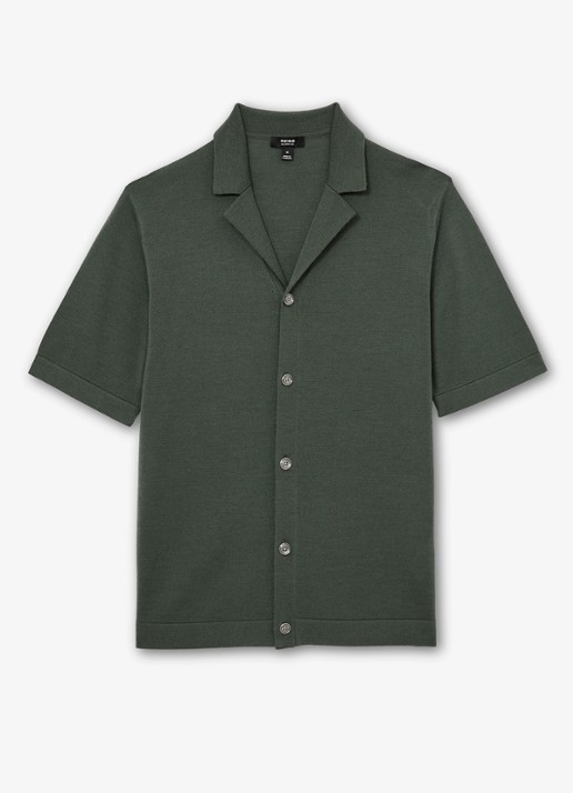 Reiss Grafton fijngebreid overhemd van merino wol - voorkant kale green / groen