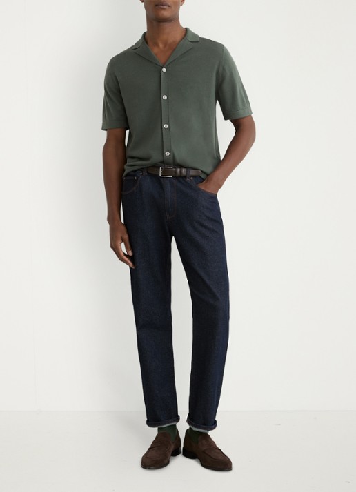 Reiss Grafton fijngebreid overhemd van merino wol - voorkant 2 kale green / groen