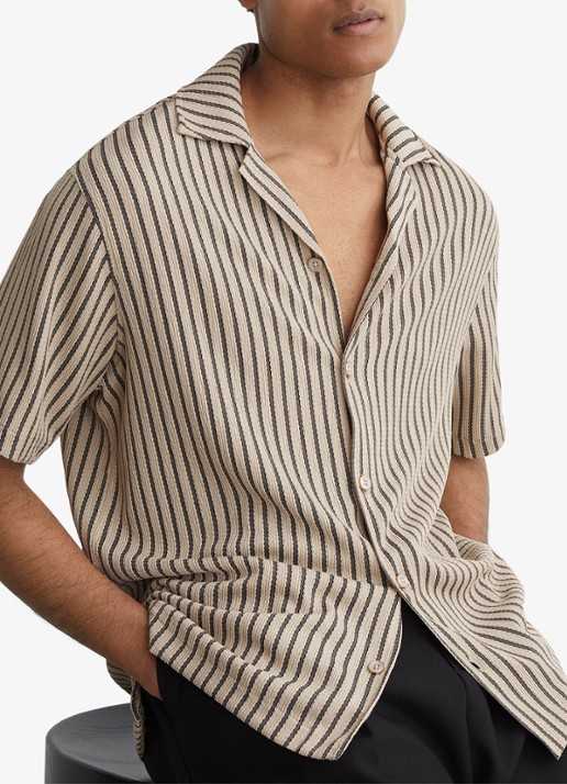 Reiss Griff regular fit overhemd met streepprint - detail 7 donkergrijs