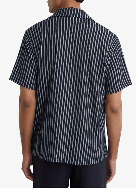 Reiss Griff regular fit overhemd met streepprint - achterkant donkerblauw