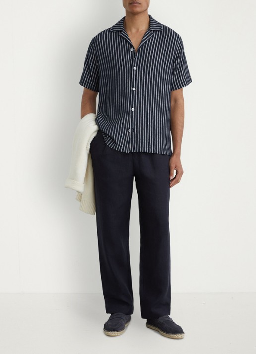 Reiss Griff regular fit overhemd met streepprint - voorkant 3 donkerblauw