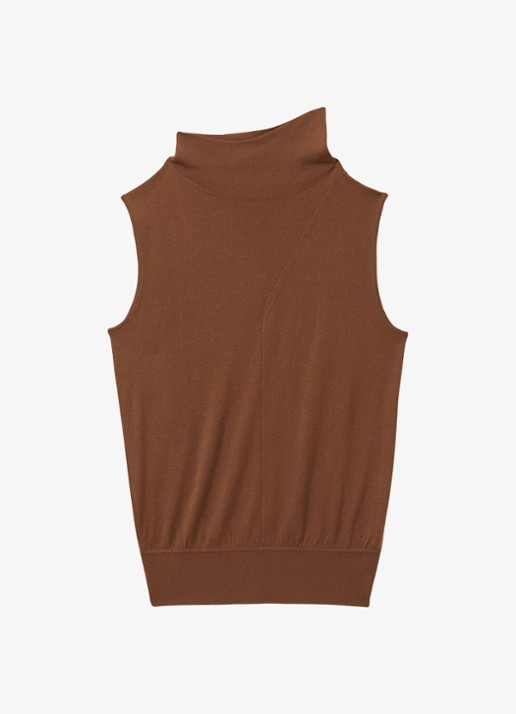 Reiss Harper mouwloze top van wol met col - voorkant 8 cognac