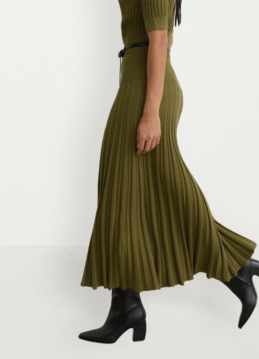 Reiss Harriet gebreide midi jurk met plooien - detail 3 groen
