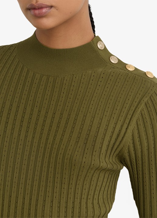 Reiss Harriet gebreide midi jurk met plooien - detail 4 groen
