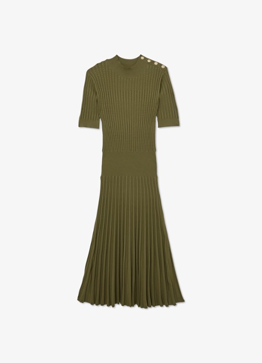 Reiss Harriet gebreide midi jurk met plooien - voorkant 6 groen