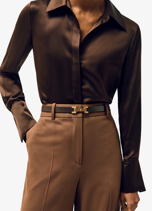Reiss Hayley riem van leer - detail chocoladebruin