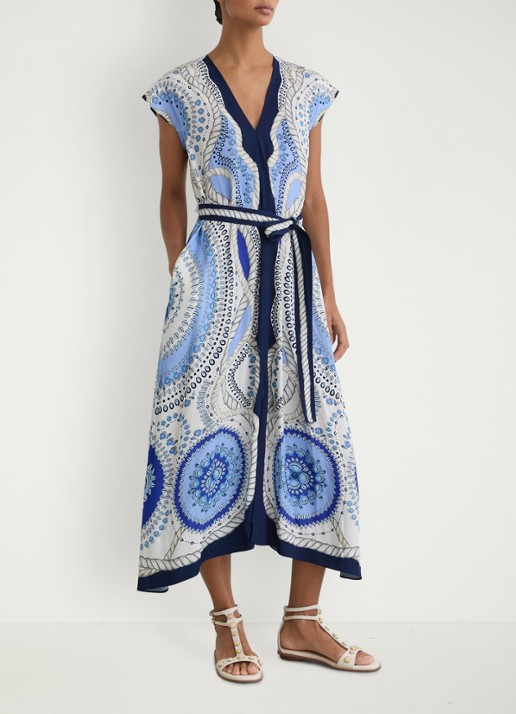Reiss Heidi midi jurk met grafische print - voorkant 2 blauw