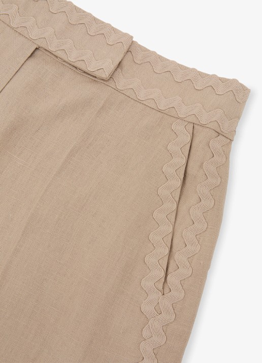 Reiss High waist straight fit korte broek van linnen - detail 6 creme