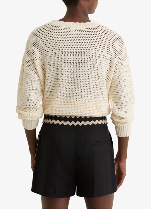 Reiss High waist straight fit korte broek van linnen - achterkant 3 black / zwart