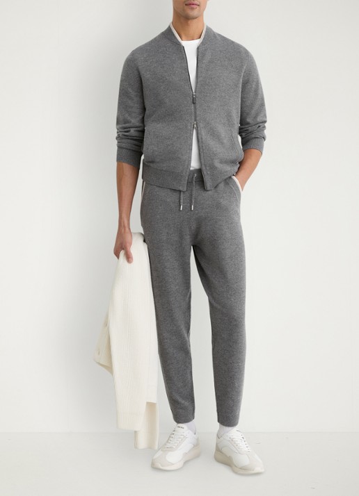 Reiss Hillside tapered fit joggingsbroek van wol met steekzakken - voorkant 2 middengrijs