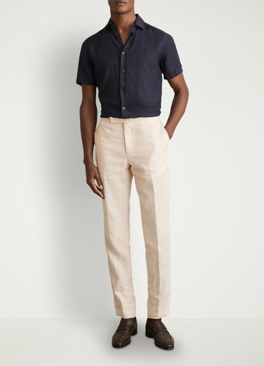 Reiss Holiday regular fit overhemd van linnen - voorkant 2 donkerblauw
