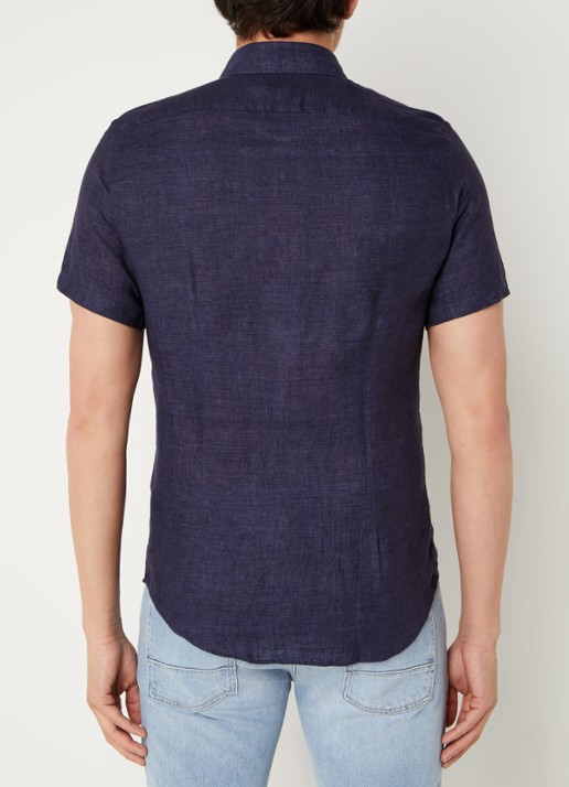 Reiss Holiday slim fit overhemd van linnen - achterkant donkerblauw