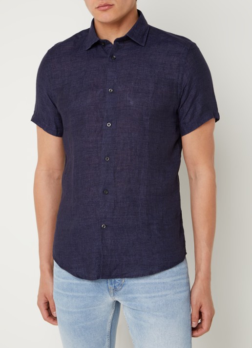 Reiss Holiday slim fit overhemd van linnen - detail 4 donkerblauw