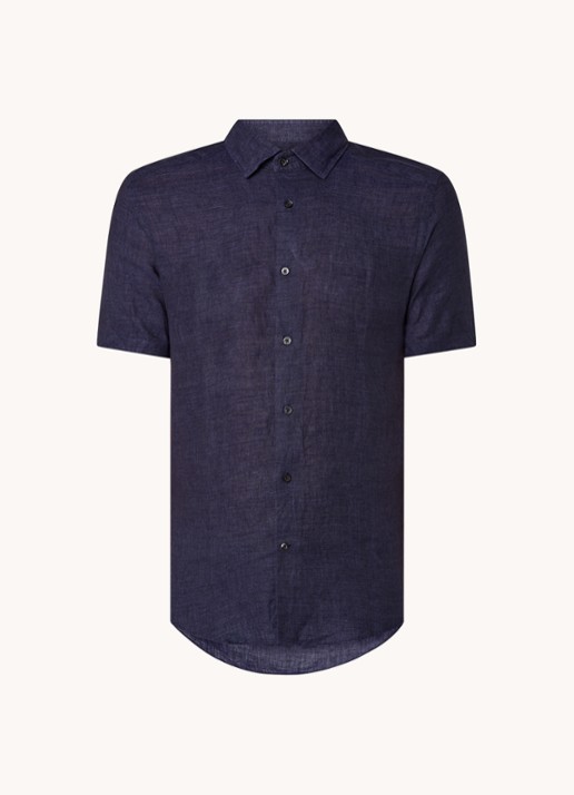Reiss Holiday slim fit overhemd van linnen - voorkant 2 donkerblauw