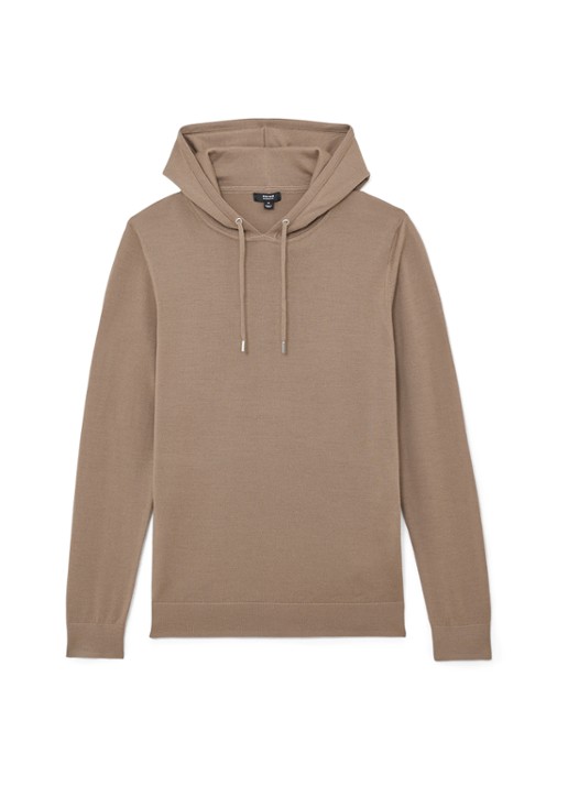 Reiss Holland hoodie van merino wol  - voorkant camel
