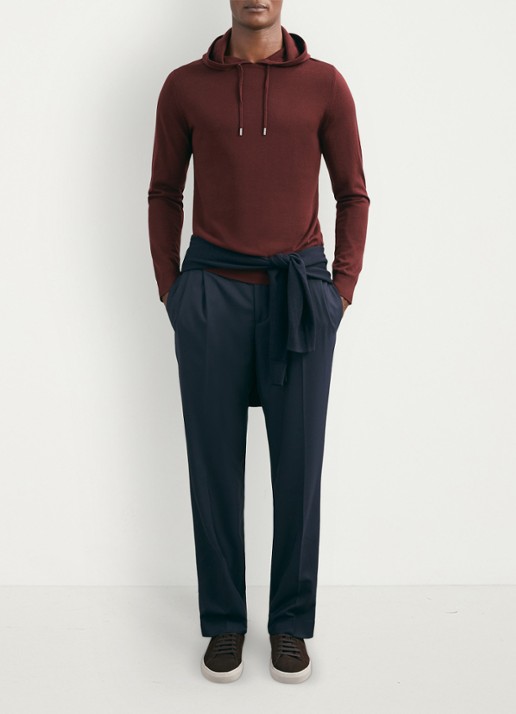 Reiss Holland hoodie van merino wol  - voorkant 4 donkerrood
