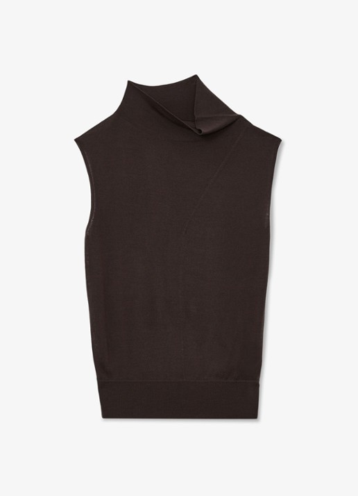 Reiss Honey top van wol met col - voorkant 6 chocolate brown / bruin