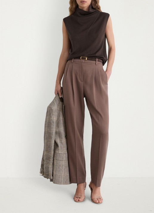 Reiss Honey top van wol met col - voorkant 7 chocolate brown / bruin
