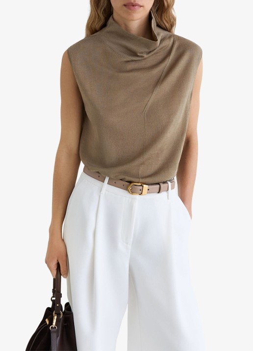 Reiss Honey top van wol met col - detail khaki green / groen