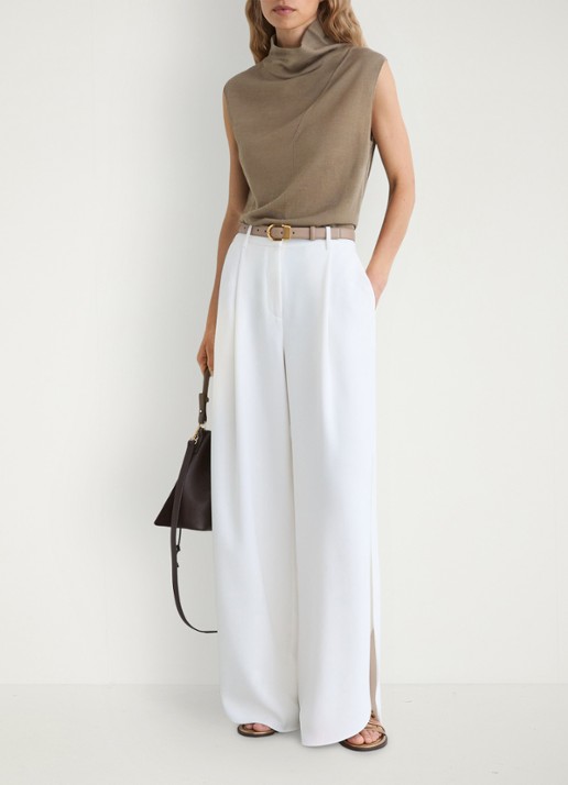 Reiss Honey top van wol met col - voorkant 2 khaki green / groen