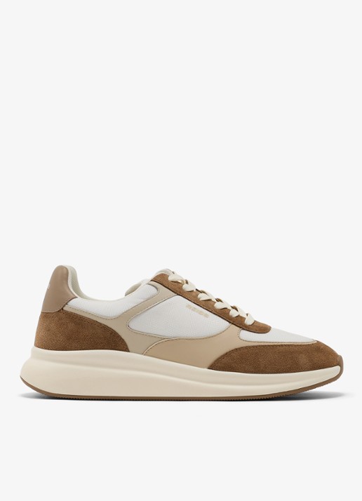 Reiss Hudson sneakers van leer met suéde details - voorkant 4 camel