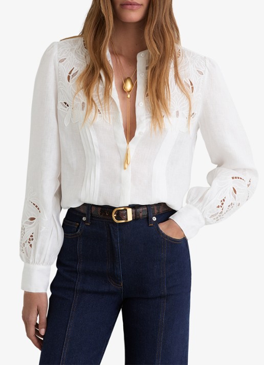 Reiss Ida blouse van linnen met broderie