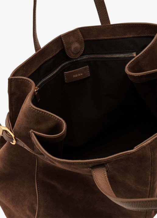 Reiss Indigo oversized shopper van suède - detail 2 donkerbruin