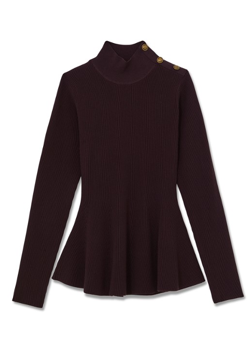 Reiss Isabella ribgebreide top met opstaande kraag - voorkant bordeauxrood