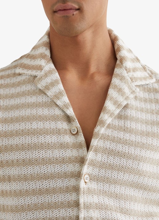 Reiss Island grofgebreid regular fit overhemd met streepprint - detail 4 wit / oatmeal