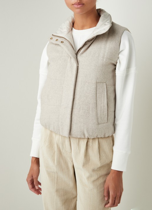 Reiss Ivy reversible gewatteerde bodywarmer in wolblend - detail beige