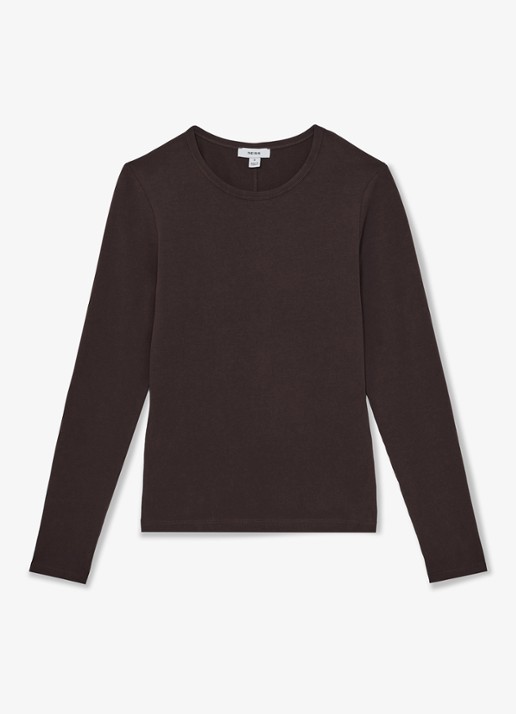 Reiss Jada longsleeve met ronde hals - voorkant donkerbruin